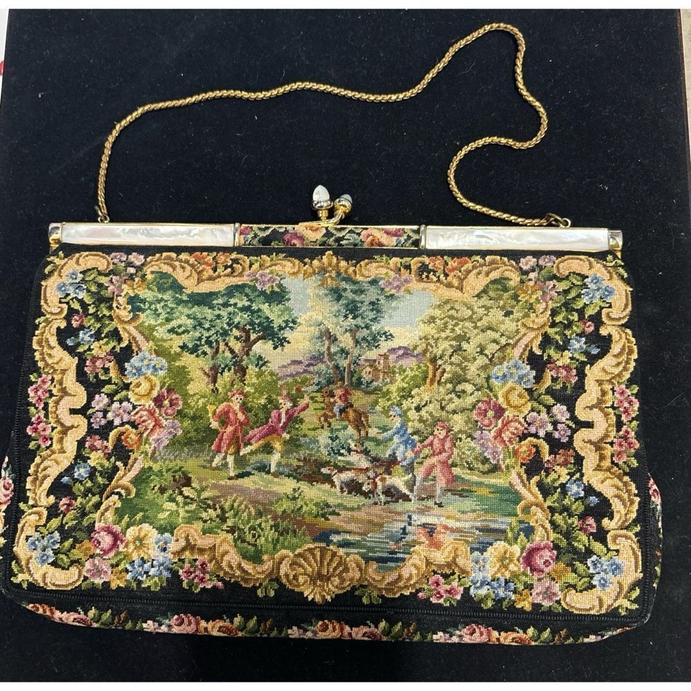 Vintage Victorian Mother of Pearls Petit Point Tapestry Bag - Picture 2 of 7